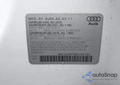 2011 Audi Q5 2.0T Premium из США, поврежденный, VIN WA1LFAFP6BA095743